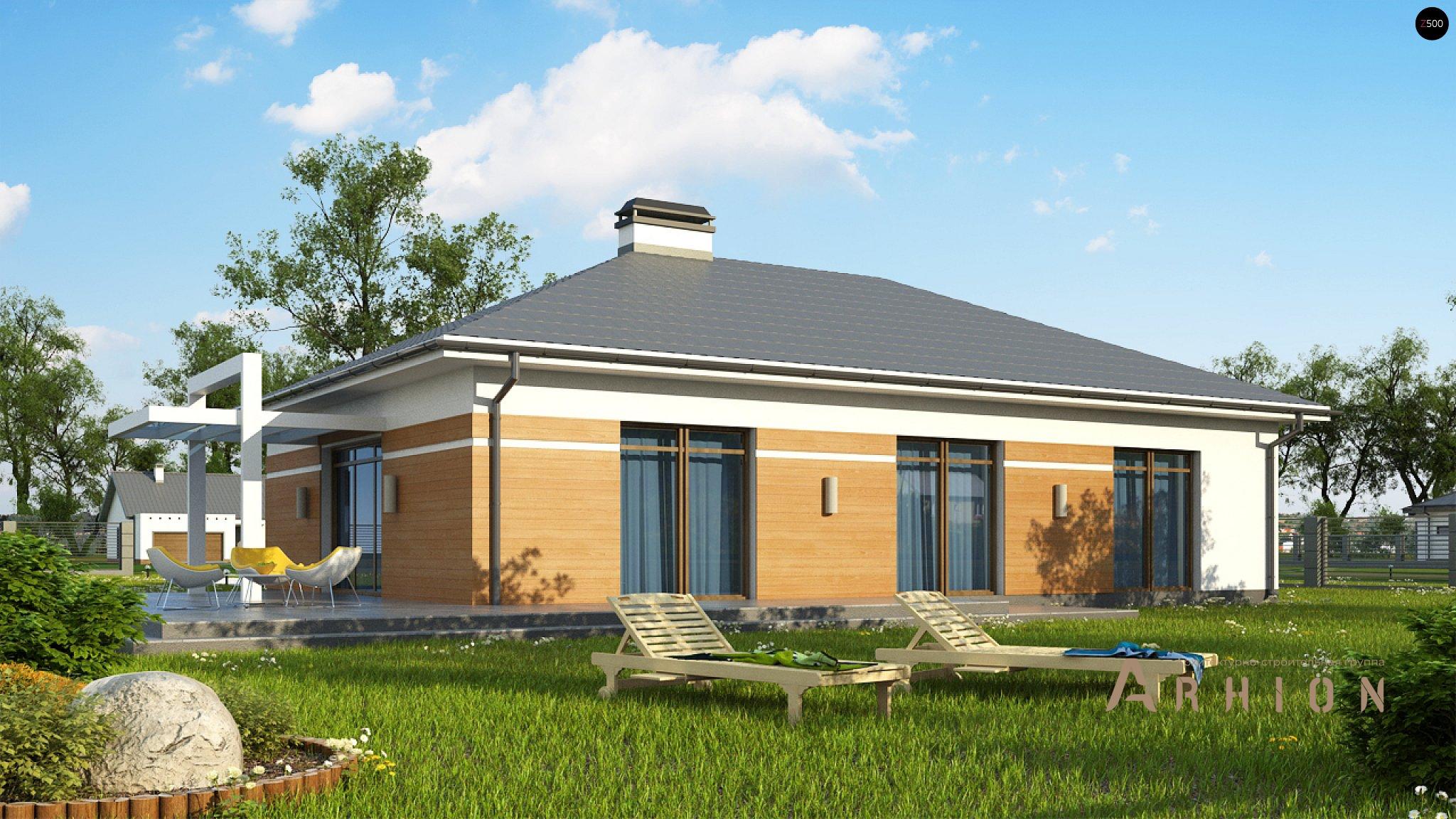 2. Проект одноэтажного дома в современном стиле с четырехскатной, Z208 A, площадью - 153 кв c терассой, гаражом